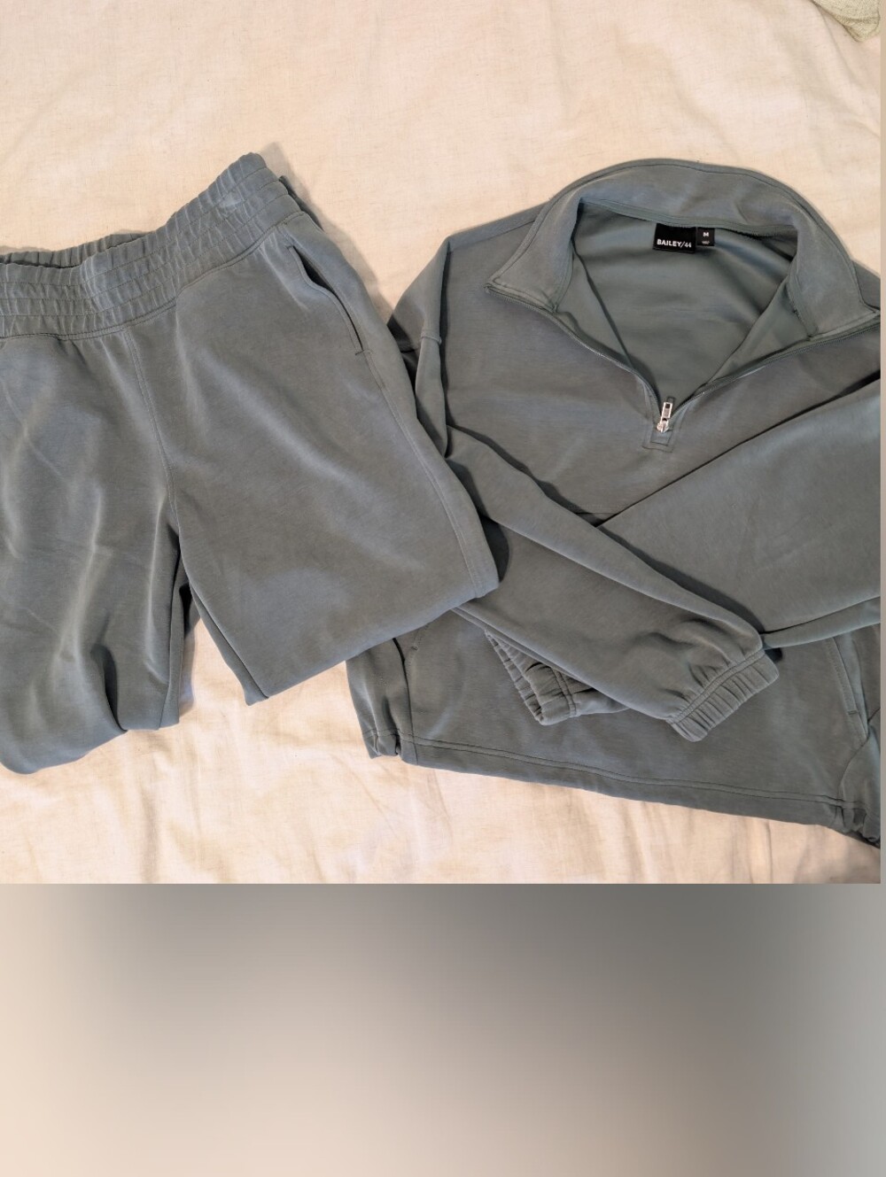 Bailey Blue Gray Matching Sweat Set Quarter Zip Pullover & Joggers